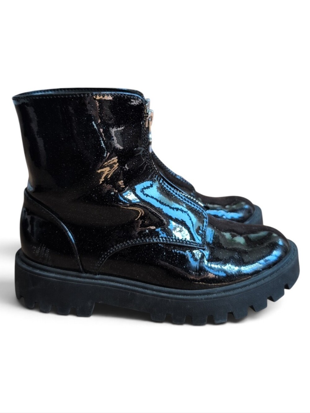art class Black Patent Zip-Up Star Charm Ankle Boots